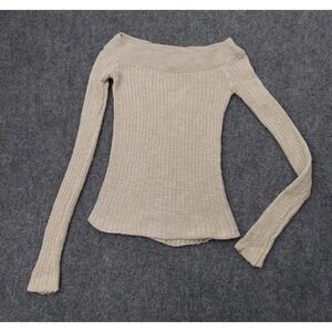 James Perse Sweater Women 1 Beige Knit Off the Shoulder Long Sleeve Cotton Linen
